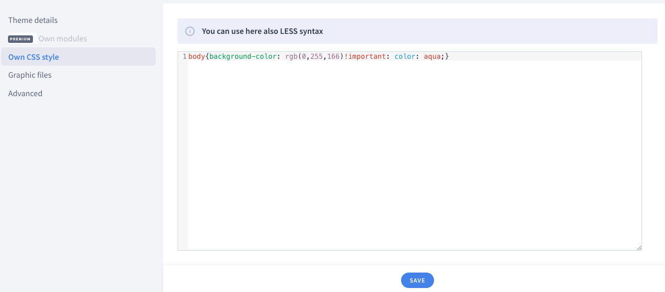 Custom styles within a shop panel