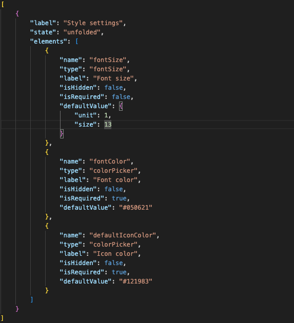 Settings schema JSON